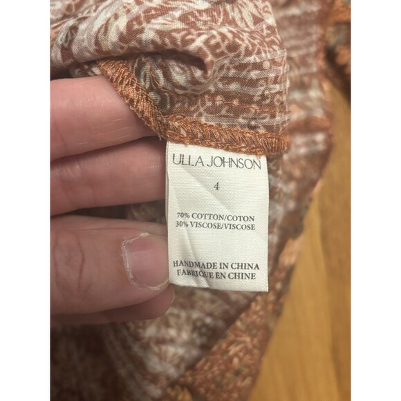 ULLA JOHNSON Manet Ruffled Floral Print Cotton Peasant Blouse Brown Rosebud 4 - Picture 7 of 8
